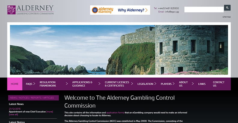 Hemsidan av Alderney Gambling Control Commission