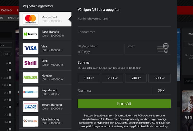 Betsafe betalningsmetoder