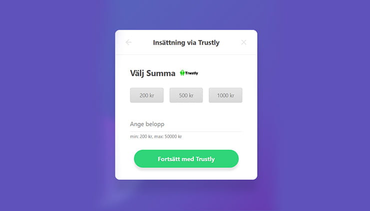 Bild på insättningen hos Dreamz med Trustly.