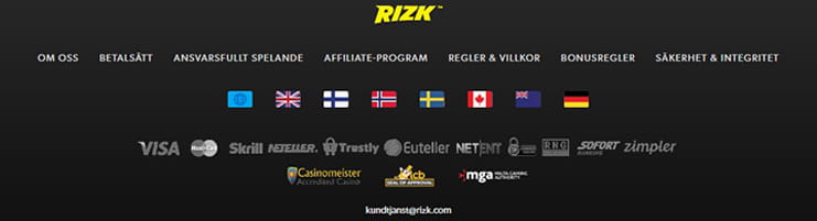 Rizk Casino Betalningsmetoder