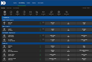 Livebetting-sida hos bettingsajten 10bet.