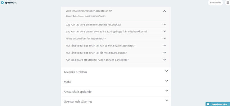 Betalningsalternativ hos Speedy Bet