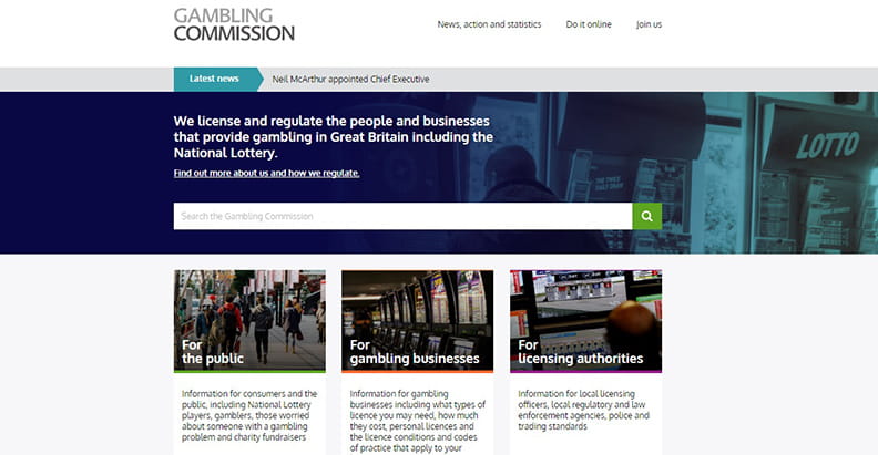 Hemsidan av UK Gambling Commission